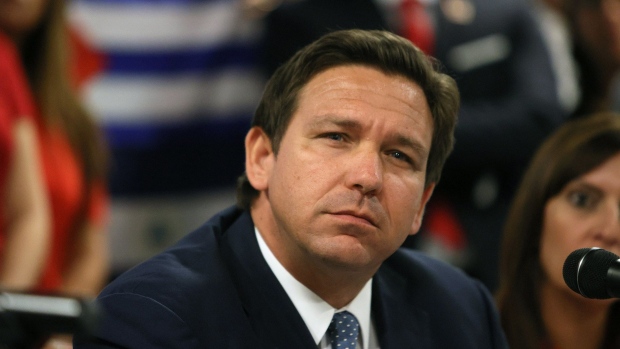 MIAMI, FLORIDA - JULY 13: Florida Gov. Ron DeSantis takes part in a roundtable discussion about the uprising in Cuba at the American Museum of the Cuba Diaspora on July 13, 2021 in Miami, Florida. Thousands of people took to the streets in Cuba on Sunday to protest against the government. (Photo by Joe Raedle/Getty Images)