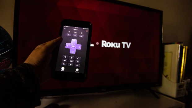Roku Inc. remote functions on a smartphone in an arranged photograph in Hastings-on-Hudson, New York, U.S., on Sunday, May 2, 2021. Roku Inc. is scheduled to release earnings figures on May 6. Photographer: Tiffany Hagler-Geard/Bloomberg