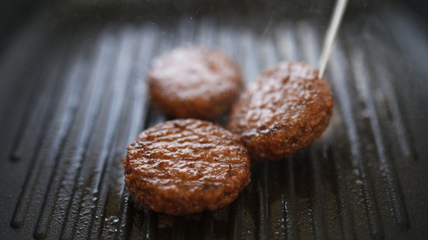 Animal-free vegan meat patties are grilled in the laboratories of Redefine Meat Ltd., in Ness Ziona, Israel, on Monday, Nov. 18, 2019. Startups such as Redefine Meat and their backers say that 3D printing promises to give diners the same sensory experience as eating a real T-bone or rump roast. Photographer: Corinna Kern/Bloomberg