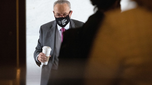Chuck Schumer arrives at the U.S. Capitol in Washington, D.C. on Aug. 10. Photographer: Win McNamee/Getty Images