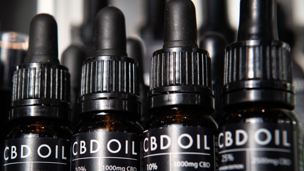 LONDON, ENGLAND - FEBRUARY 17: A row of bottles of CBD oil are seen in a branch of the health chain Planet Organic on February 17, 2020 in London, England. The country's Food Standards Agency set a deadline of March 31, 2021 for makers of CBD products to submit food authorisation applications. The FSA also advised those who are pregnant, breastfeeding or taking any medication to not consume CBD products. (Photo by Leon Neal/Getty Images) Photographer: Leon Neal/Getty Images Europe