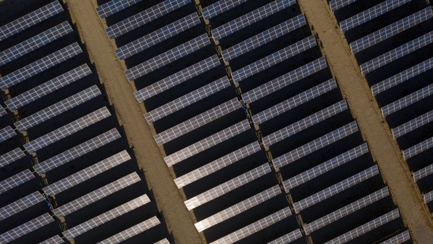 Photovoltaic panels at the North Palm Springs 1 solar field in Whitewater, California, U.S., on Thursday, June 3, 2021. Communities from California to New England are at risk of power shortages this summer, with heat expected to strain electric grids that serve more than 40% of the U.S. population. Photographer: Bing Guan/Bloomberg