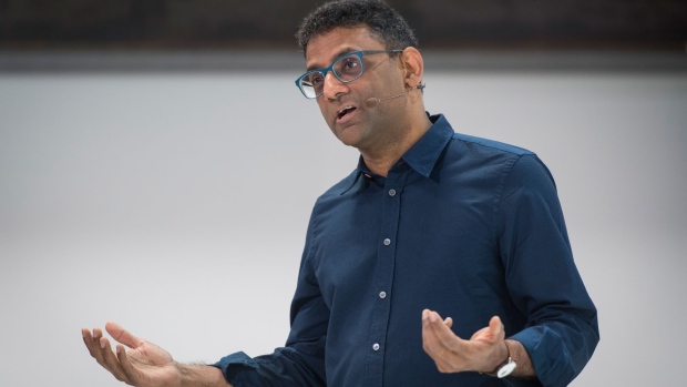 Ben Gomes, head of search for Google Inc., speaks during a 20th anniversary event in San Francisco, California, U.S., on Monday, Sept. 24, 2018. The search giant announced a raft of new features at an event celebrating its 20th anniversary. A Facebook-like newsfeed populated with videos and articles the company thinks an individual user would find interesting will now show up on the Google home page just below the search bar on all mobile web browsers. Photographer: David Paul Morris/Bloomberg