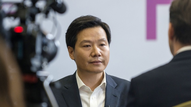 Lei Jun, chief executive officer of Xiaomi Corp., pauses during a Bloomberg Television interview following a product launch for the Redmi Note 7 smartphone in Beijing, China, on Thursday, Jan. 10, 2019. Xiaomi's billionaire co-founder, shrugging off a share slump that’s wiped $6 billion off its market value in just three days, expects the advent of next-generation wireless to energize demand for its smartphones.