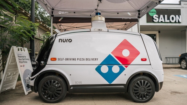 A Nuro self-driving delivery vehicle in Houston, Texas. Photographer: Brandon Bell/Getty Images