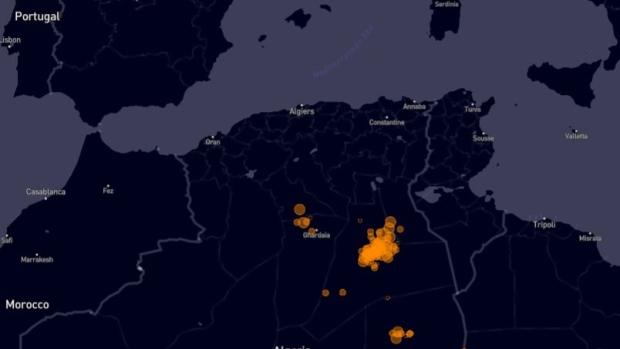 Methane emissions detected over Algeria from January 2019 to present including five observed this month. Source: Kayrros SAS
