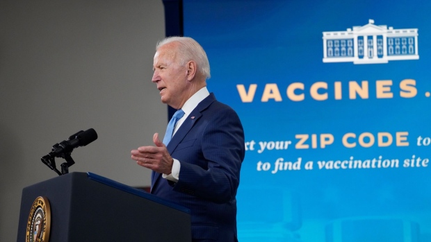 U.S. President Joe Biden speaks about the Covid-19 response and vaccination program at the Eisenhower Executive Office Building in Washington, D.C., U.S., on Monday, Aug. 23, 2021. Biden said full approval of the Pfizer and BioNTech Covid-19 vaccine should clear the way for companies to impose vaccine requirements for employees. Photographer: Ting Shen/Bloomberg