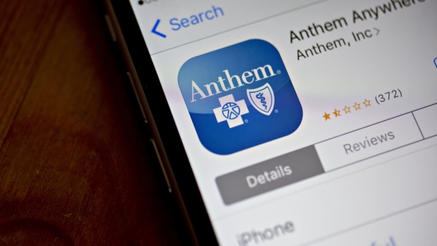 The Anthem Inc. Anthem Anywhere application is seen in the App Store on an Apple Inc. iPhone displayed for a photograph in Washington, D.C.