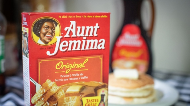 PepsiCo Inc. brand Aunt Jemima pancake mix arranged in Hastings-on-Hudson, New York, U.S., on Wednesday, June 2, 2021. PepsiCo Inc. rebranded its Aunt Jemima pancake-and-syrup line as Pearl Milling Co., following through on a pledge to eliminate a brand linked to racial stereotypes. Photographer: Tiffany Hagler-Geard/Bloomberg