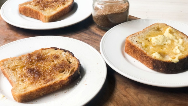 Thick bread slices are the key to perfect cinnamon toast. The bread can be toasted to the desired color. Photographer: Kate Krader/Bloomberg
