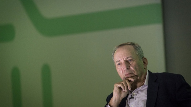 Larry Summers, former U.S. Treasury secretary, listens during the New Work Summit in Half Moon Bay, California, U.S., on Tuesday, Feb. 26, 2019. The event gathers powerful leaders to assess the opportunities and risks that are now emerging as artificial intelligence accelerates its transformation across industries. Photographer: David Paul Morris/Bloomberg