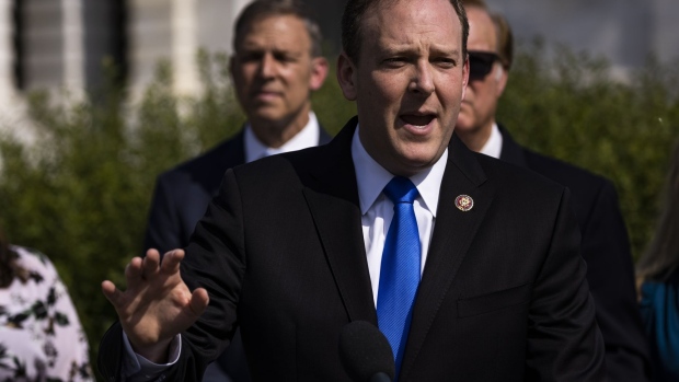 Representative Lee Zeldin, a Republican from New York, speaks during a news conference at the U.S. Capitol in Washington, D.C., U.S., on Thursday, May 20, 2021. Republican leaders' rejection of a Democratic plan to independently probe the deadly U.S. Capitol insurrection highlights the grip former President Trump has on the GOP as well as the risk that his polarizing presence could cloud the party's political prospects.