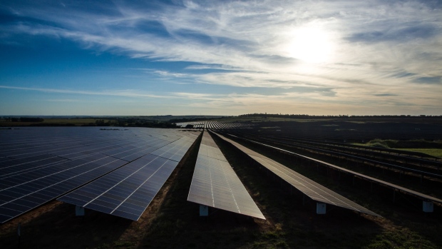 Photovoltaic modules on a solar farm. Photographer: Bloomberg Creative Photos/Bloomberg Creative Collection