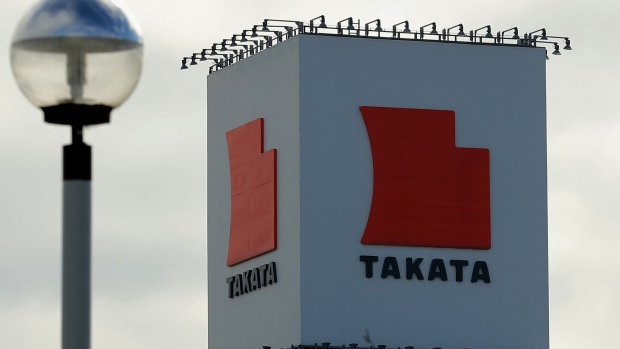 Signage for Takata Corp. are displayed at the company's Echigawa plant in Echigawa, Shiga, Japan.