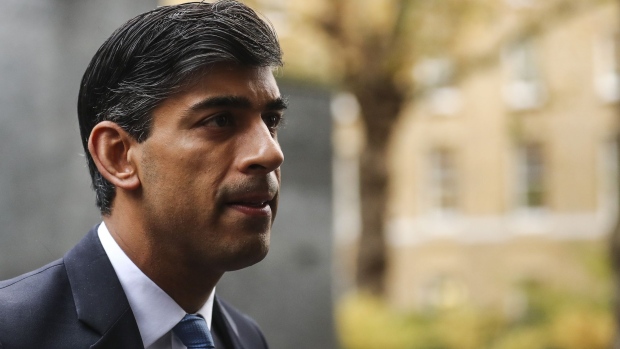 Rishi Sunak, U.K. chancellor of the exchequer, arrives for a weekly meeting of cabinet ministers in London, U.K., on Tuesday, Nov. 10, 2020. The U.K.'s House of Lords rejected government plans to break international law over Brexit, putting the onus back on Prime Minister Boris Johnson, who immediately vowed to push ahead with the legislation. Photographer: Simon Dawson/Bloomberg