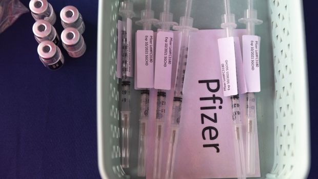 Pfizer-BioNTech Covid-19 vaccine doses at a pop up vaccination site at Hammons Field in Springfield, Missouri.