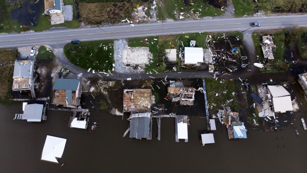 Homes destroyed and submerged in water after Hurricane Ida near Chauvin, Louisiana, on Sept. 1. Photographer: Mark Felix/Bloomberg