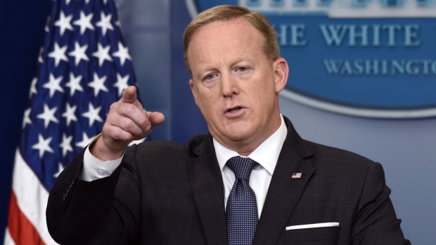 Sean Spicer, then-White House press secretary, takes a question at the White House in 2017.