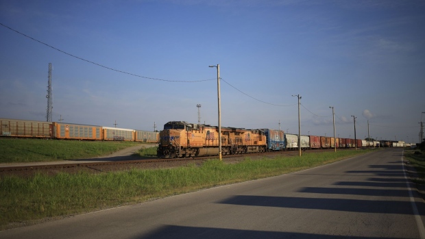 A Union Pacific freight train in Dupo, Illinois, U.S., on Thursday, July 8, 2021. Union Pacific Corp. is scheduled to release earnings figures on July 22.