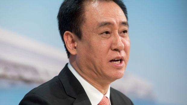 Hui Ka Yan, chairman of China Evergrande Group, speaks during a news conference in Hong Kong, China, on Tuesday, March 26, 2019. Evergrande reported core profit for the full year that beat the highest analyst estimate.