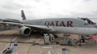 An Airbus SAS A380 aircraft, operated by Qatar Airways Ltd., stands on display on the opening day of the 51st International Paris Air Show.