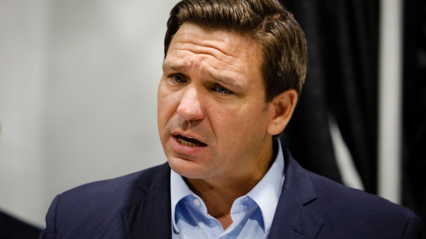 DeSantis speaks during a news conference at a Regeneron monoclonal antibody clinic in Pembroke Pines, Fla., on Aug. 18.