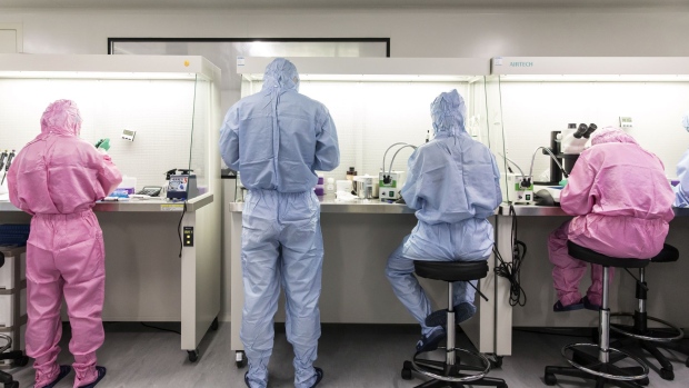 Technicians work inside a laboratory at a Cyagen Biosciences Inc. facility in Taicang, Jiangsu province, China, on Monday, March 18, 2019. Cyagen is raising 8,000 mice and 2,500 rats in a pathogen-free facility in a science park on the outskirts of Guangzhou. It’s also converted a former clothing factory near Shanghai, enabling the 13-year-old company to supply another 100,000 custom-bred laboratory animals to universities and pharmaceutical companies undertaking everything from basic scientific research to complex drug-development projects.
