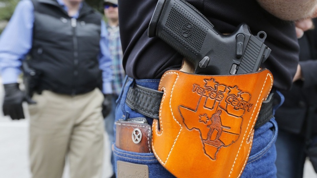 AUSTIN, TX - JANUARY 1: On January 1, 2016, the open carry law took effect in Texas, and 2nd Amendment activists held an open carry rally at the Texas state capitol on January 1, 2016 in Austin, Texas. (Photo by Erich Schlegel/Getty Images) Photographer: Erich Schlegel/Getty Images North America