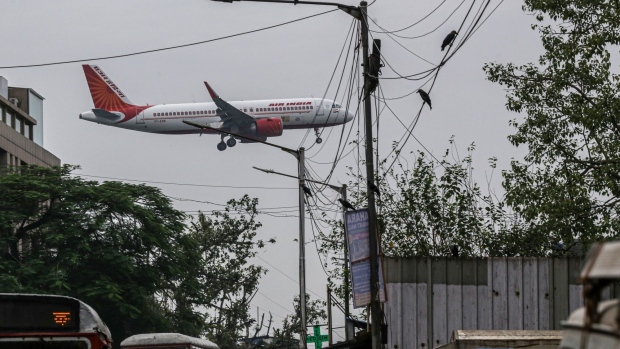 An Air India aircraft prepares to land at Chhatrapati Shivaji Maharaj International Airport in Mumbai.