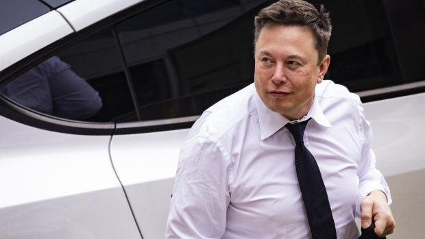 Elon Musk arrives at court during the SolarCity trial in Wilmington, Delaware, on July 13, 2021.