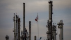 A Canadian flag flies above a refinery near the Enbridge Line 5 pipeline in Sarnia, Ontario.