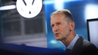 Herbert Diess, chief executive officer of Volkswagen AG (VW), speaks during a Bloomberg Television interview at the IAA Munich Motor Show in Munich, Germany, on Monday, Sept. 6, 2021. The IAA, taking place in Munich for the first time, is the first in-person major European car show since the Coronavirus pandemic started.