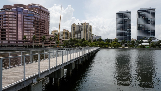High rise buildings in West Palm Beach, Florida, U.S., on Thursday, Aug. 26, 2021. As Goldman Sachs and other big firms move in, developers plan a Manhattan-style makeover to Florida’s West Palm Beach. Photographer: Eva Marie Uzcategui/Bloomberg