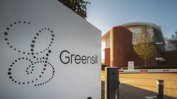 Company logo at the entrance to the Greensill Capital (U.K.) Ltd. offices in the Daresbury Park business estate near Warrington, U.K., on Thursday, April 15, 2021. Critics have accused the ruling Conservative party of "sleaze" and called for an overhaul of the U.K.'s lobbying rules after it emerged former premier David Cameron lobbied ministers on behalf of the now insolvent finance firm Greensill Capital. Photographer: Anthony Devlin/Bloomberg
