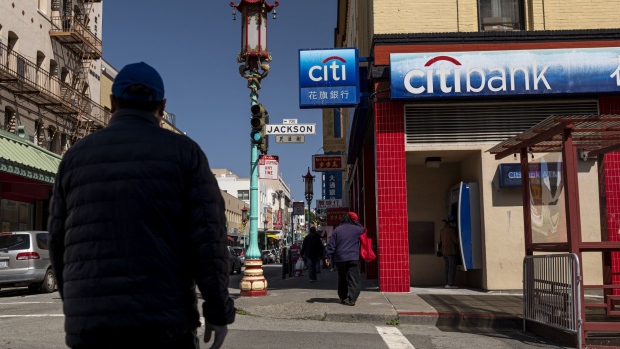 A pedestrian walks past a Citibank bank branch in San Francisco, California, U.S., on Tuesday, April 13, 2021. Citigroup Inc. is scheduled to release earnings figures on April 15.