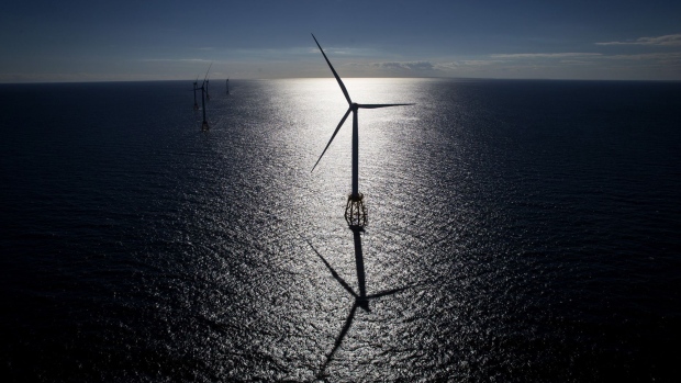 The GE-Alstom Block Island Wind Farm stands in the water off Block Island, Rhode Island, U.S., on Wednesday, Sept. 14, 2016. The installation of five 6-megawatt offshore-wind turbines at the Block Island project gives turbine supplier GE-Alstom first-mover advantage in the U.S. over its rivals Siemens and MHI-Vestas. Photographer: Eric Thayer/Bloomberg