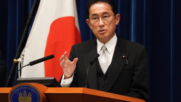 Fumio Kishida, Japan's prime minister, speaks during a news conference at the prime minister's official residence in Tokyo, Japan, on Monday,  Oct. 4, 2021. Kishida replaced the top ministers responsible for managing the Covid-19 pandemic as he announced a new cabinet on Monday, amid pressure on the government to reopen the economy while avoiding another wave of infections.