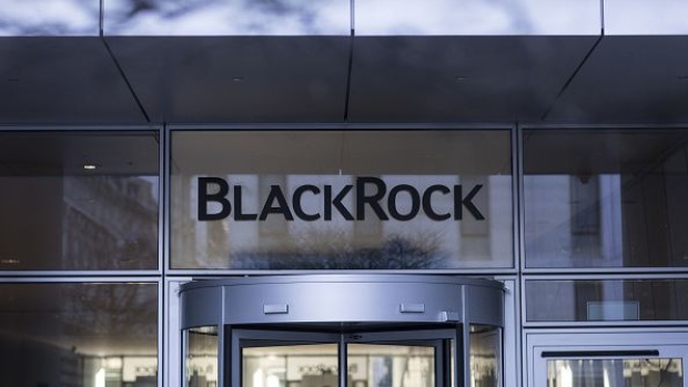 A logo sits on display at the entrance to the Blackrock Inc. offices in London, U.K., on Friday, Feb. 7, 2020. An early front-runner for a successor as the Bank of Canada governor is Jean Boivin, the head of BlackRock Inc.s research unit in London and a Carney protege who was brought to the Bank of Canada in 2010 from academia. Photographer: Bloomberg/Bloomberg