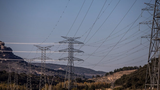 Electricity transmission towers in Castellon, Spain.