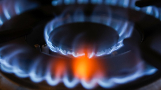 Gas burns on a domestic oven hob in Danbury, U.K.