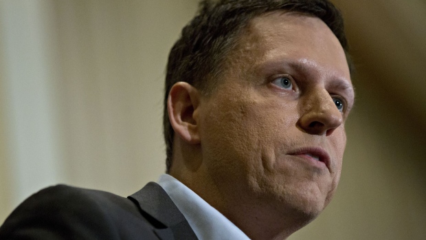 Peter Thiel, co-founder of PayPal Inc., speaks during a news conference at the National Press Club in Washington, D.C., U.S., on Monday, Oct. 31, 2016. Thiel, the Silicon Valley entrepreneur and Donald Trump supporter, endorsed him at the Republican National Convention and is planning to donate $1.25 million to Trump's campaign.