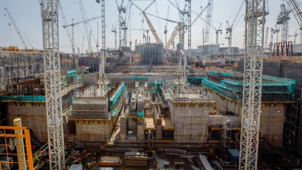 The basin for nuclear reactor Unit 1 on the construction site for the Hinkley Point C nuclear power station near Bridgwater, U.K., on Wednesday, Sept. 15, 2021. U.K. power prices have climbed so high that the cost of the nuclear plant, criticized for being too expensive, is now looking reasonable.