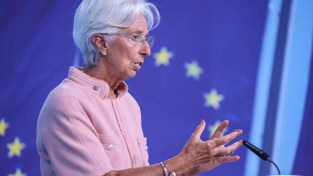 Christine Lagarde, president of the European Central Bank (ECB), speaks during a rate decision news conference in Frankfurt, Germany, on Thursday, Sept. 9, 2021. The European Central Bank will slow down the pace of its pandemic bond-buying program, an acknowledgment that the euro areas recovery is strong enough to endure on less support.