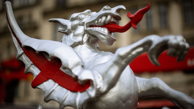 A statue of a dragon marks the boundary of the City of London, U.K., on Monday, Jan. 18, 2021. Britain's divorce deal barely touches banking and trading, and Europe is eager to develop its own financial center. Photographer: Jason Alden/Bloomberg