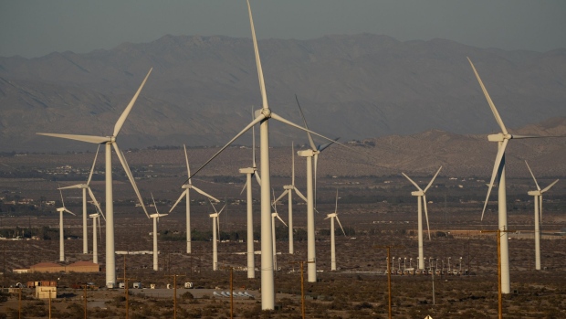Wind turbines at the San Gorgonio Pass wind farm in Whitewater, California, U.S., on Thursday, June 3, 2021. Communities from California to New England are at risk of power shortages this summer, with heat expected to strain electric grids that serve more than 40% of the U.S. population. Photographer: Bloomberg/Bloomberg
