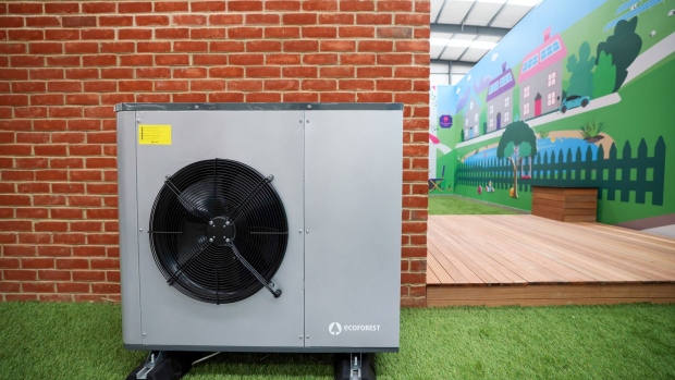 An Ecoforest heat pump at the Octopus Energy Ltd.'s training and R&D centre in Slough, U.K., on Tuesday, Sept. 28, 2021. Octopus, backed by Al Gore's sustainability fund, is helping teach the plumbers to install heat pumps that will play a pivotal role in the U.K.’s strategy to have net-zero emissions by 2050. Photographer: Chris Ratcliffe/Bloomberg
