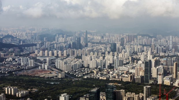 The Shenzhen skyline is seen from the observation deck of the Ping An Finance Centre in Shenzhen, China, on Thursday, Aug. 15, 2019. China plans to let Shenzhen City, which borders Hong Kong, play "a key role" in science and technology innovation in the Guangdong-Hong Kong-Macau Greater Bay Area, according to state media. Photographer: Qilai Shen/Bloomberg