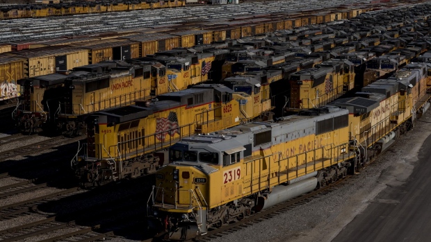 Union Pacific Railroad freight trains in St. Louis, Missouri. Photographer: Luke Sharrett/Bloomberg