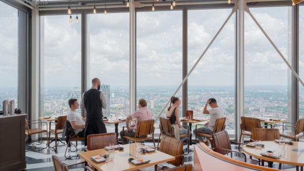The Sushi Samba restaurant on the 38th and 39th floor of Heron Tower in the City of London, U.K., on Friday, July 9, 2021. With the vast majority of the Square Miles 500,000 office staff working from home during the pandemic, once-bustling streets have been largely deserted. Photographer: Tom Skipp/Bloomberg