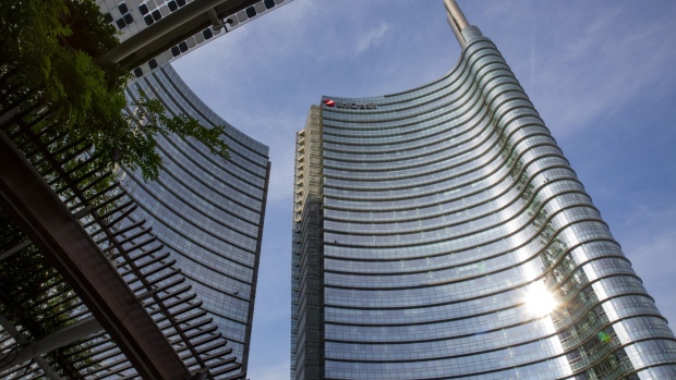 The Unicredit bank building stands in Milan, Italy, on Monday, May 18, 2020. Italy's shoppers may be digging out their wallets as retail businesses reopen on Monday, but many of the country's 2.7 million merchants say theres little to celebrate. Photographer: Francesca Volpi/Bloomberg